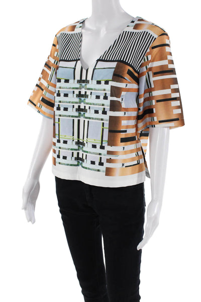 Clover Canyon Womens Textured V-neck Short Sleeve Top Multi Size S