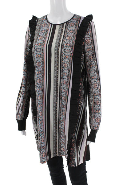 Clover Canyon Womens Textured High Neck Long Sleeve Pattern Top Multi Size S