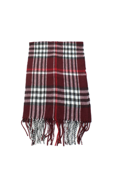 Geoffrey Beene Mens Plaid Fringe Trim Scarf Burgundy Red White