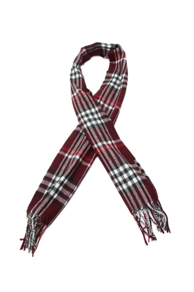 Geoffrey Beene Mens Plaid Fringe Trim Scarf Burgundy Red White