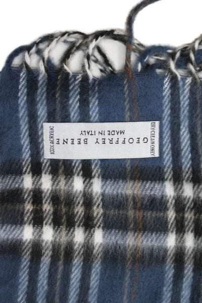 Geoffrey Beene Mens Plaid Fringe Trim Scarf Blue Black