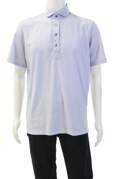Greyson Mens Striped Short Sleeve Polo Shirt Blue Size M