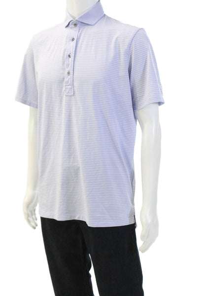 Greyson Mens Striped Short Sleeve Polo Shirt Blue Size M