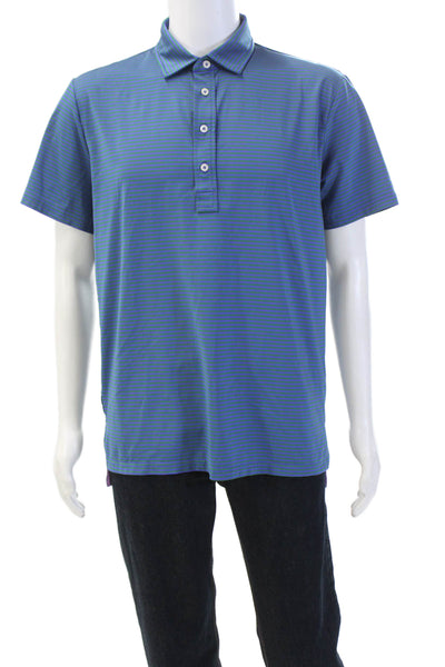 RLX Ralph Lauren Mens Striped Short Sleeve Polo Shirt Blue Size M