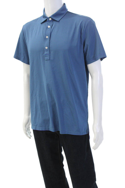 RLX Ralph Lauren Mens Striped Short Sleeve Polo Shirt Blue Size M