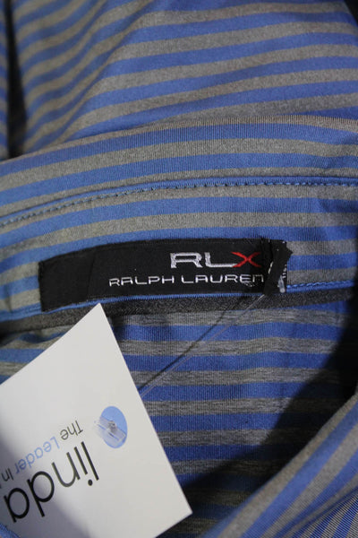 RLX Ralph Lauren Mens Striped Button Up Polo Shirt Blue Size M