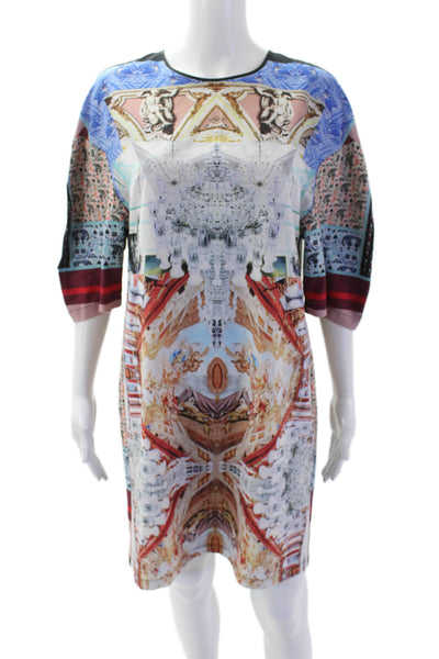Clover Canyon Womens Abstract Print Short Sleeve Shift Dress Multicolor Size M