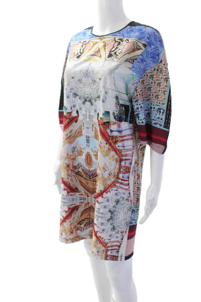 Clover Canyon Womens Abstract Print Short Sleeve Shift Dress Multicolor Size M