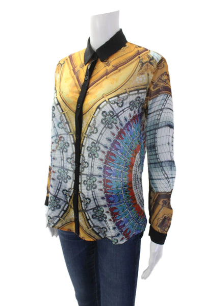 Clover Canyon Womens Sheer Graphic Print Button Down Shirt Multicolor Size M