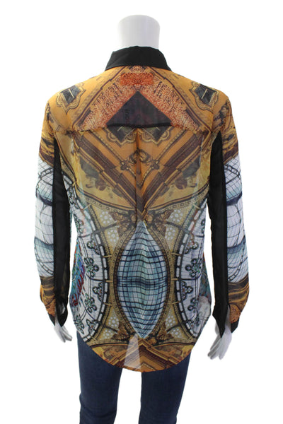 Clover Canyon Womens Sheer Graphic Print Button Down Shirt Multicolor Size M