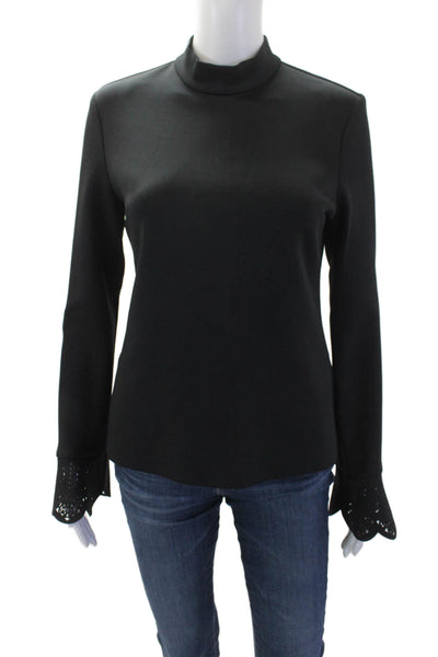 Clover Canyon Womens Cutout Long Sleeve Mock Neck Zip Back Blouse Black Size L