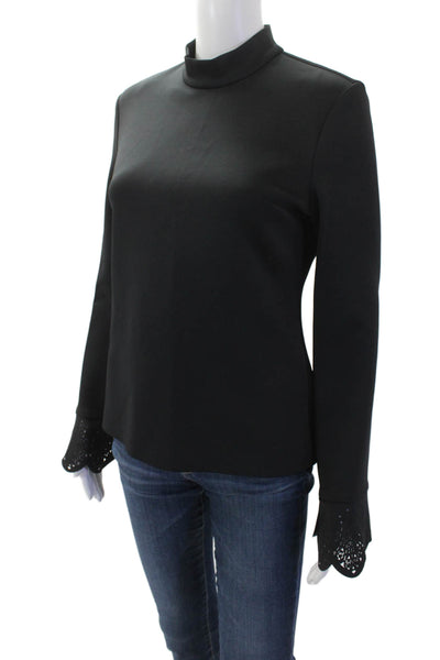 Clover Canyon Womens Cutout Long Sleeve Mock Neck Zip Back Blouse Black Size L