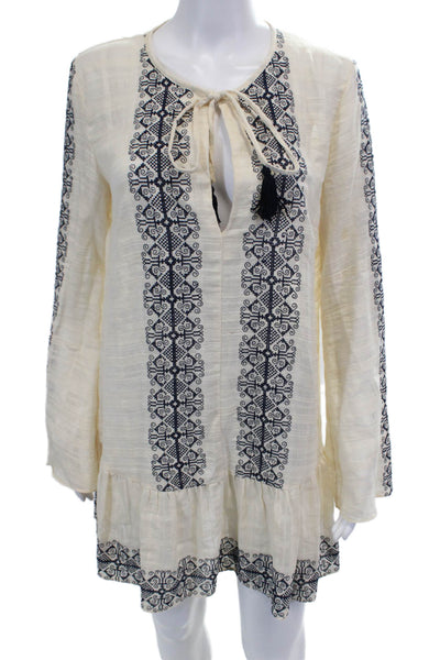 Bec & Bridge Womens Embroidered A Line Dress White Navy Blue Size 2