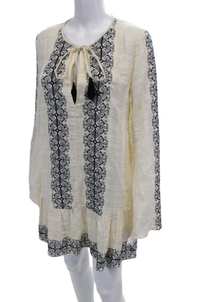 Bec & Bridge Womens Embroidered A Line Dress White Navy Blue Size 2