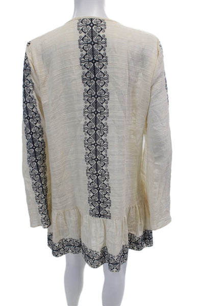 Bec & Bridge Womens Embroidered A Line Dress White Navy Blue Size 2