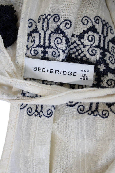 Bec & Bridge Womens Embroidered A Line Dress White Navy Blue Size 2
