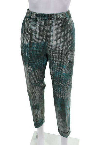 Maurizio Pecoraro Womens Abstract Print Cuffed Pants Teal Blue Green Size 10