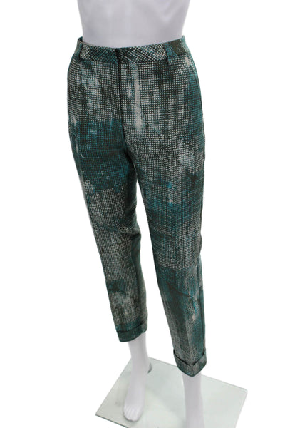 Maurizio Pecoraro Womens Abstract Print Cuffed Pants Teal Blue Green Size 10