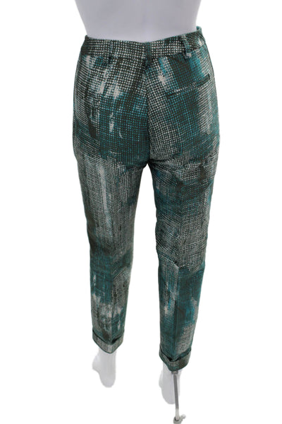 Maurizio Pecoraro Womens Abstract Print Cuffed Pants Teal Blue Green Size 10