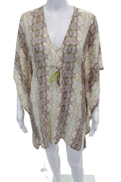 Alexis Womens Silk Floral Print V Neck Kaftan Dress Multi Colored Size Small