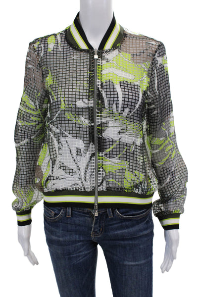 D. Exterior Womens Abstract Print Full Zipper Jacket Green Brown Size Small
