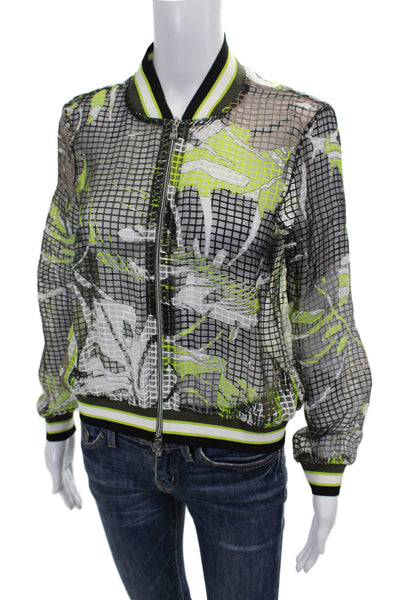 D. Exterior Womens Abstract Print Full Zipper Jacket Green Brown Size Small
