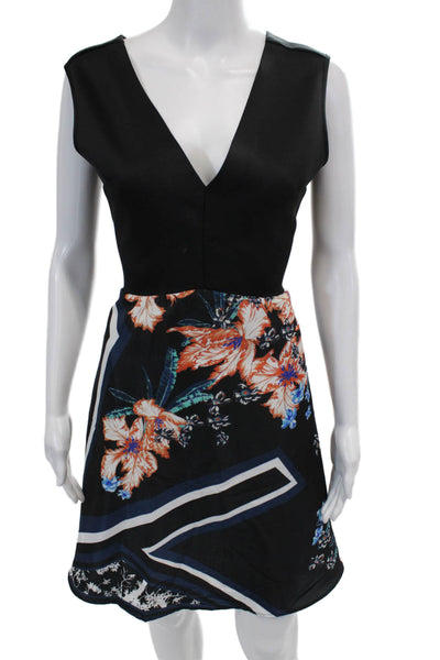 Clover Canyon Womens Floral Print Sleeveless Mini Flare Dress Multicolor Size L