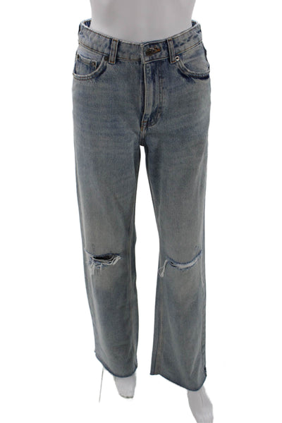 Zara Womens High Rise Light Wash Wide Leg Jeans Blue Cotton Size 2