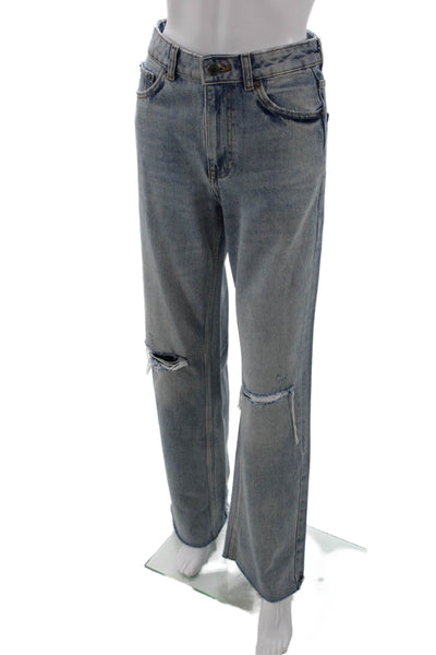Zara Womens High Rise Light Wash Wide Leg Jeans Blue Cotton Size 2