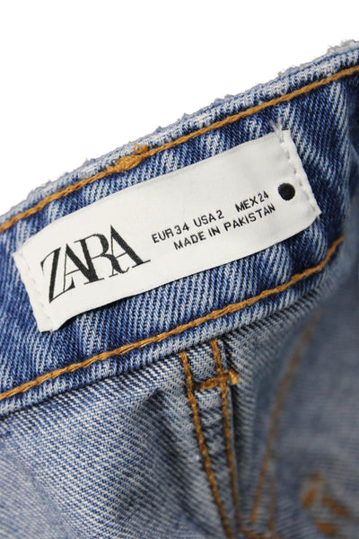 Zara Womens High Rise Light Wash Wide Leg Jeans Blue Cotton Size 2