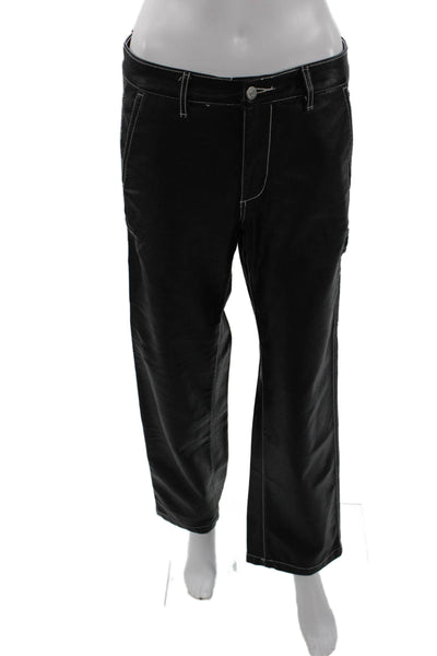 BDG Womens Leather High Rise Carpenter Straight Leg Pants Black Size 25