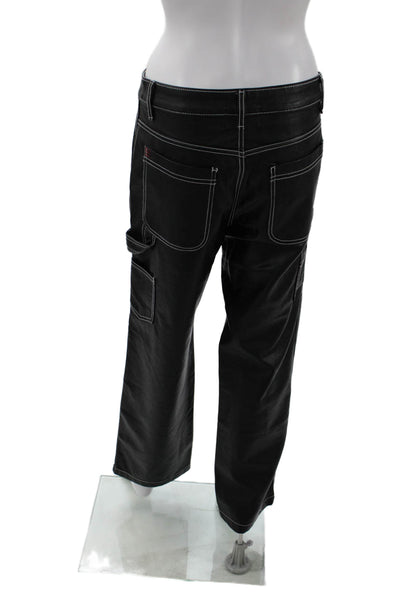 BDG Womens Leather High Rise Carpenter Straight Leg Pants Black Size 25