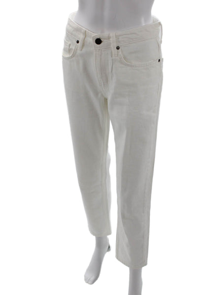 Zara Womens High Rise Slim Leg Jeans Optic White Cotton Size 2
