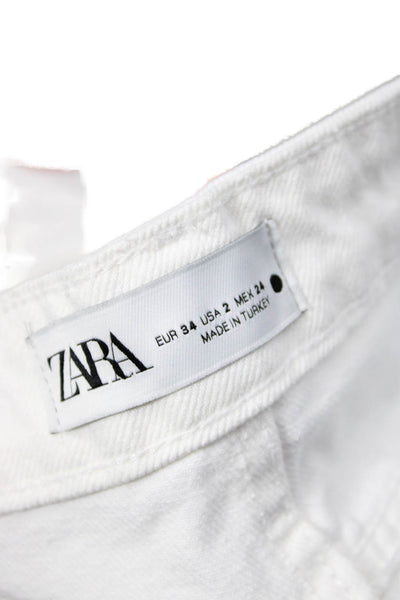 Zara Womens High Rise Slim Leg Jeans Optic White Cotton Size 2