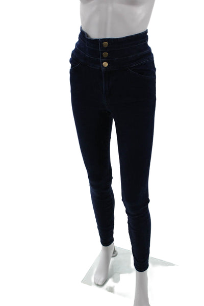 J Brand Womens Cotton High Waisted Buttoned Detail Skinny Jeans Blue Size 27