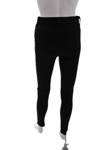 J Brand Womens Cotton Pocketed Mid Rise Skinny Jeans Solid Black Size 28