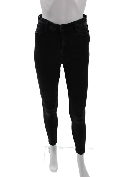 J Brand Womens Cotton Five Pocketed Mid Rise Skinny Jeans Solid Black Size 28