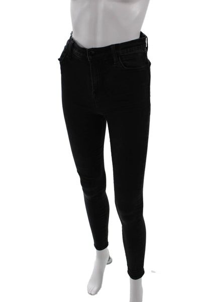 J Brand Womens Cotton Five Pocketed Mid Rise Skinny Jeans Solid Black Size 28