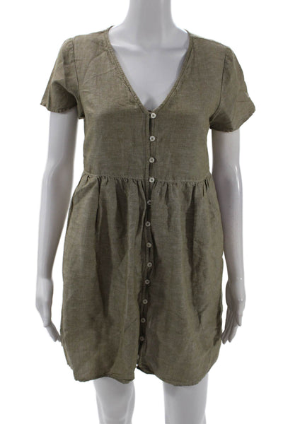 Madewell Womens Linen Short Sleeve V Neck A Line Dress Beige Size XXS