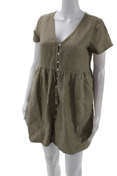 Madewell Womens Linen Short Sleeve V Neck A Line Dress Beige Size XXS