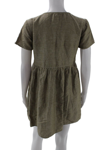 Madewell Womens Linen Short Sleeve V Neck A Line Dress Beige Size XXS