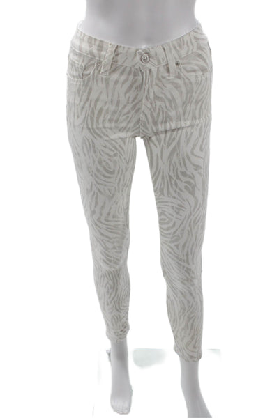 Hudson Womens Mid Rise Zebra Print Skinny Jeans White Size 24
