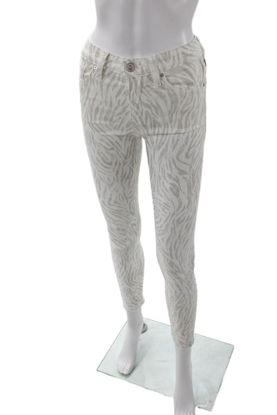 Hudson Womens Mid Rise Zebra Print Skinny Jeans White Size 24