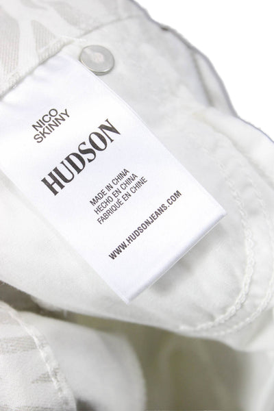 Hudson Womens Mid Rise Zebra Print Skinny Jeans White Size 24