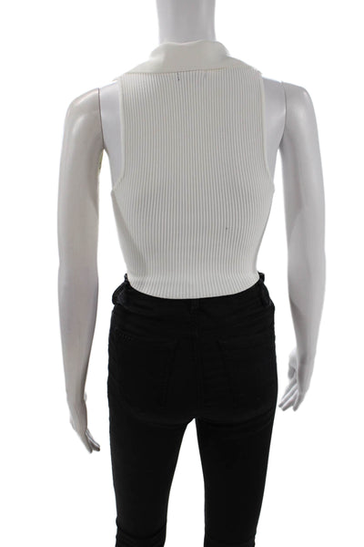 Quince Womens Cropped Sleeveless V Neck Collared Top White Size XS