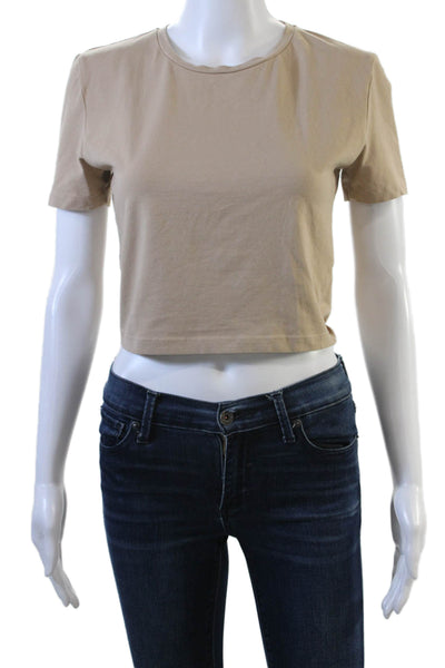Zara Womens Short Sleeve Cropped T Shirt Beige Size M