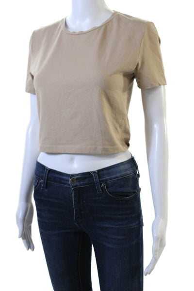 Zara Womens Short Sleeve Cropped T Shirt Beige Size M