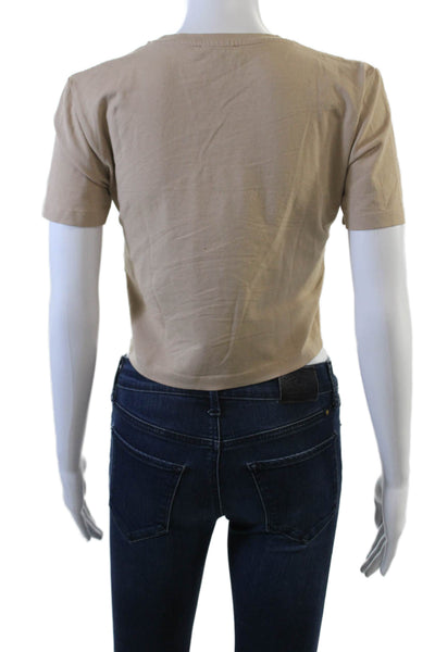 Zara Womens Short Sleeve Cropped T Shirt Beige Size M
