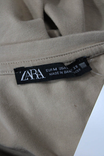 Zara Womens Short Sleeve Cropped T Shirt Beige Size M