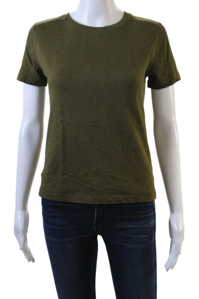 Zara Womens Solid Short Sleeve Cotton T Shirt Dark Green Size M